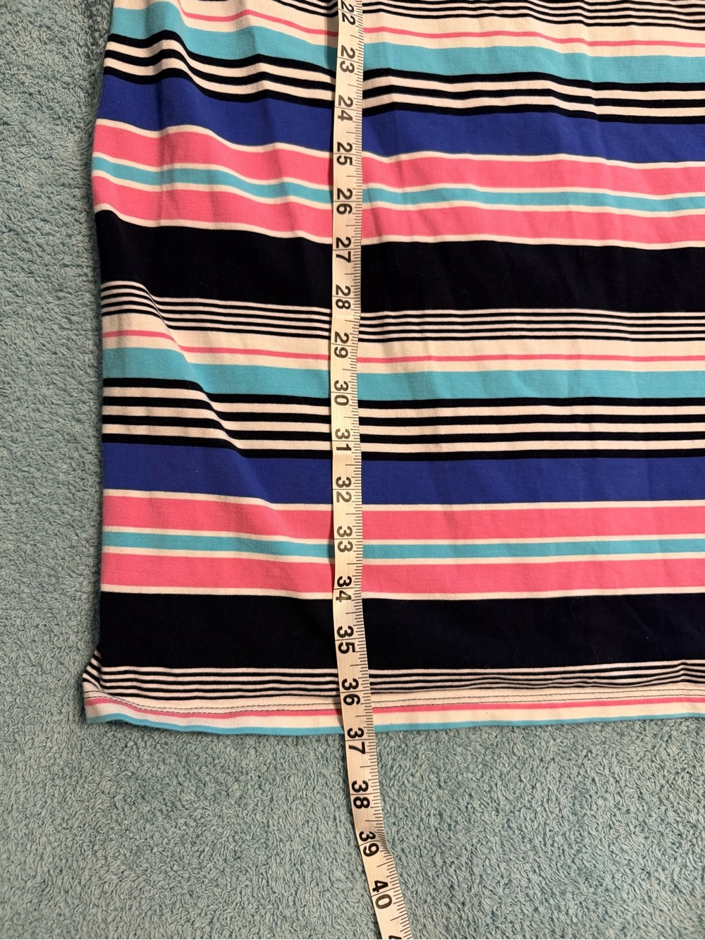 Talbots Striped Soft Casual Tee Dress Gold Button Shoulder Large Petite Pink - Picture 2 of 5